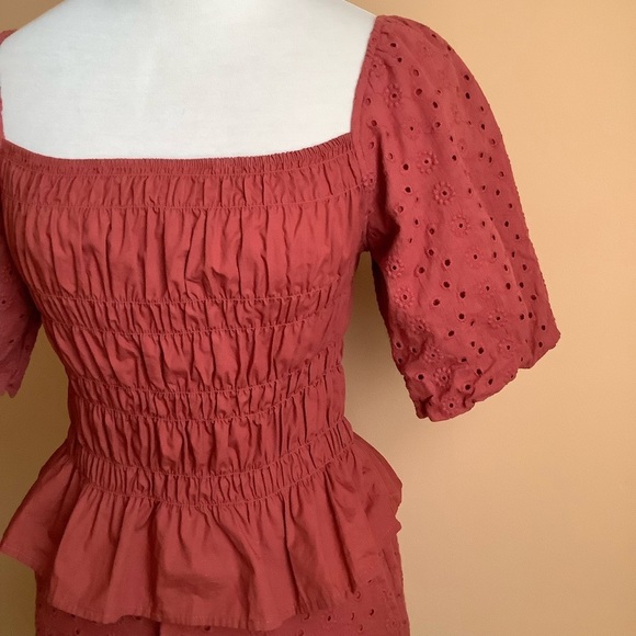 MEXX 2-Piece Smocked Peplum Eyelet Puff Sleeve Shorts Set Size M - Picture 5 of 16